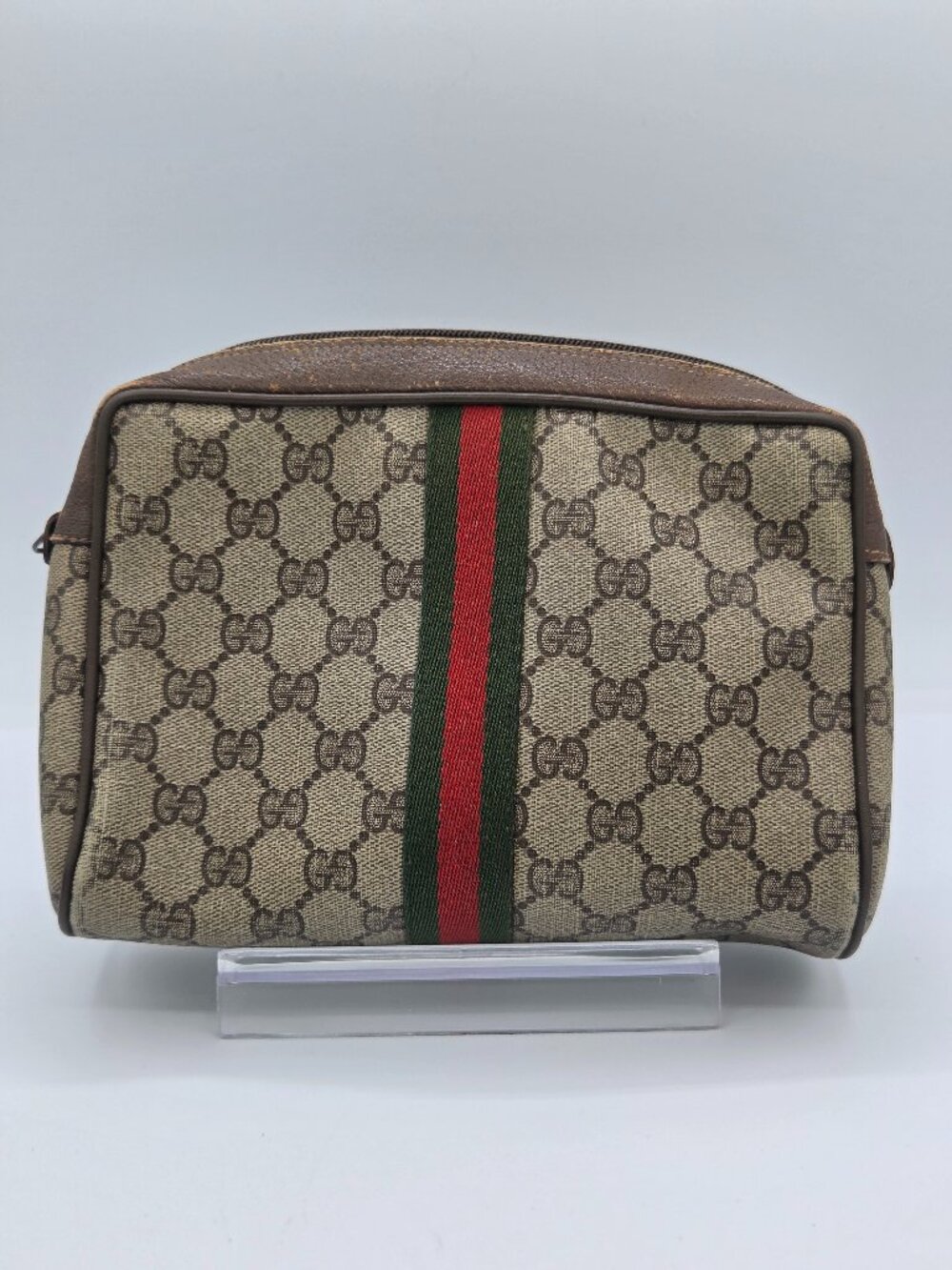Gucci Vintage GG Supreme Web Cosmetic Pouch | Beige/Ebony | Authentic
